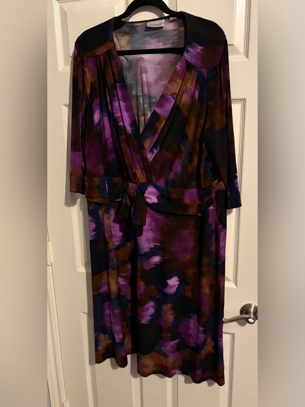 223- Avenue Purple & Brown Abstract V-Neck dress